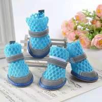 狗狗鞋子凉鞋透气泰迪鞋子不掉遛狗鞋防滑一套四只狗狗春夏季狗鞋 蓝色一套四只 1号建议1-2斤(关注店铺优先发)