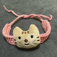 猫咪项圈可爱幼猫围脖饰品狗狗幼犬手工钩织制作可爱卖萌宠物用品 粉色小猫 通码（长度50cm左右）
