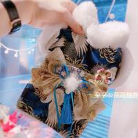 宠物猫狗狗新年衣服约克夏泰迪小马唐装过年汉服外套喜庆春节衣 仙鹤蓝 XS
