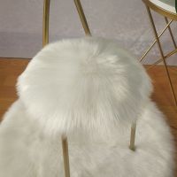 仿羊毛椅垫加厚长毛绒梳妆凳毛垫圆地垫冬季蝴蝶椅圆垫ins椅子垫 白色 直径30cm圆形[有绑带]