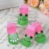 狗狗袜子脚套防脏秋冬季猫防抓挠罩泰迪鞋套宠物袜不掉比熊四只装 绿豆蛙 M-建议4-8斤