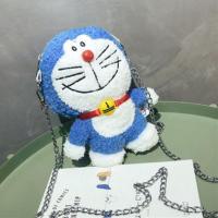 小包包2018冬季新款可爱卡通动漫机器猫毛绒背包叮当猫单肩斜挎包 蓝色