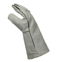 长款全牛皮电焊手套 防火线耐磨耐高温焊工焊接 猫狗防咬手套 灰色防火线35厘米