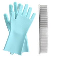 宠物狗狗猫咪洗澡神器去浮毛手套带刷子按摩防抓防咬洗澡清洁用品 蓝色*666* [特价款]五指刷一只