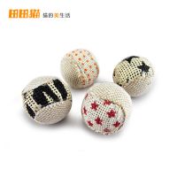 田田猫羽毛藤编小球猫玩具球形玩具内含铃铛羽毛玩具猫用品猫玩具 经典帆布球-4个装