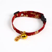 敲可爱吉祥和风铃铛猫咪项圈纳福招财刺绣宠物围脖可调节狗狗项链 招财纳福和风项圈
