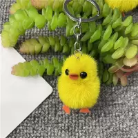 水貂毛绒小鸭子汽车挂件钥匙扣可爱皮草挂饰品书包包女小鸡小黄鸭 黄色水貂小鸭子