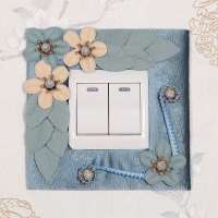 欧式开关贴墙贴开关保护套灯开关装饰套插座面板开关防尘罩家用 海棠花 蓝 8.6*8.6cm