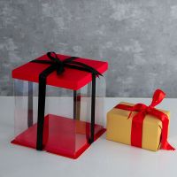 (5套)透明生日蛋糕盒子包装盒子六6寸八寸8寸10寸双层加高包装 红色 4寸单层 /(5套)