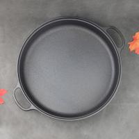 铸铁平底锅烙饼锅煎锅炖锅加厚双耳炒锅家用生煎包锅无涂层不粘锅 22厘米(适用1人) 单锅送木铲+手套+锅垫