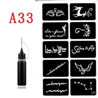 ins半永久纹身贴防水持久男女仿真果汁海娜膏逼真英文彼岸花模板 A33（送1瓶色料+模板）