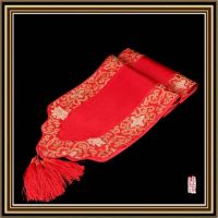 中式仿真丝高档新款桌旗2米电视柜台布茶旗清货 双云头富贵花拼素红色 32*2米