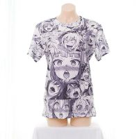 啊黑颜高潮脸T恤衫 动漫表情害羞女孩男女同款ahegao衣服短袖T恤 浅灰色 S