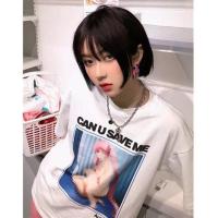 AciDkid夏季新款动漫马赛克少女印花原宿风学生短袖T恤男搞怪上衣 823白色 (优质不起球) S