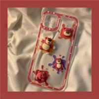 卡通立体草莓熊适用vivoy52s/y3s手机壳x60x50x30软y7s/z5x/s7/s9 透明tpu-玫红四个草莓