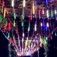 LED流星雨灯led灯彩灯闪灯圣诞树装饰灯假双面防水挂树灯流星管 彩色 高30厘米（8支套装）-插电款
