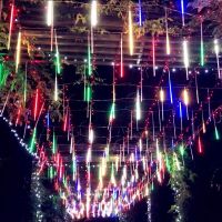 LED流星雨灯led灯彩灯闪灯圣诞树装饰灯假双面防水挂树灯流星管 彩色 高30厘米（8支套装）-插电款