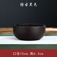 紫砂复古烟灰缸陶瓷家用创意客厅茶几个性复古防风大号香烟缸 仿古黑色小号烟灰缸