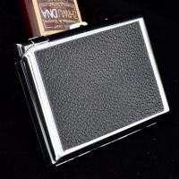 20支装烟盒带打火机一体充气防风打火机男式便携式装烟金属香菸盒 细圆点纹