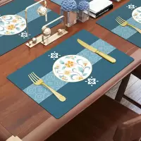 简娜 新中式皮革餐垫中国风烟灰缸垫托盘垫隔热杯垫餐具垫 古色古香-灰绿 双面皮革餐垫30X40cm