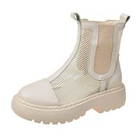 35-40码 马丁靴凉鞋女夏季薄款网纱镂空凉靴2021新款厚底烟管短靴 米白色 35 码：关注店铺优先发货