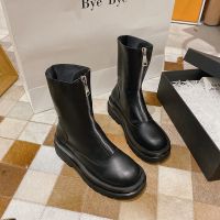 马丁靴女2021年夏季新款烟筒切尔西短靴百搭厚底英伦夏天中筒靴子 黑色 单里 35