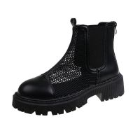 网纱凉靴女2021夏季新款中筒短靴女镂空厚底切尔西靴女透气网鞋女 326拉链款黑色 35