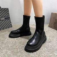 增高马丁靴女英伦风秋冬靴潮ins2020年新款黑色切尔西短靴高筒靴 黑色中筒 35