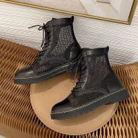 马丁靴女2021春夏新款网面透气百搭英伦风ins机车女鞋 黑色网面 35