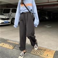 裤子女韩版学生2021春季新款工装裤宽松bf风高腰直筒阔腿裤休闲裤[3天内发货] 黑色(送腰带) S