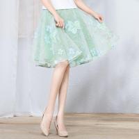烟花烫2021春夏秋新款女装网纱刺绣a字裙清新同款半身裙 香如梦 S