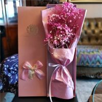 永生花小清新永生满天星干花花束生日礼物女生闺蜜diy蓝色妖姬花 粉满天星粉纸+灯+粉皇冠盒