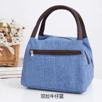 新款手提包女布包帆布大容量防水便当包饭盒袋拎袋小布包妈咪包 双拉蓝色