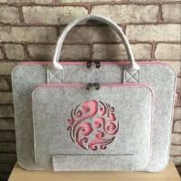 苹果Air电脑包手提女Pro13/15戴尔华硕14/15.6寸毛毡笔记本内胆包 浅灰色 +粉色镂空款 10寸