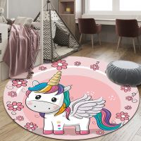 卡通圆形地毯卧室床边毯客厅茶几垫子宝宝爬行垫地垫家用转椅圆垫 彩虹小马 直径60CM
