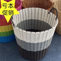 脏衣篮洗衣篮玩具收纳筐 家用衣篓子衣物整理框仿藤桶塑料篓大号 加粗高度38cm棕灰白