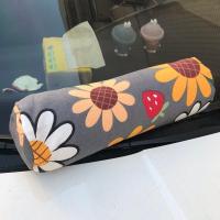 新品全棉老粗布帆布抱枕床上三角大靠垫腰靠沙发办公室椅子腰枕 向阳花开 40厘米长圆枕头（拍2个）