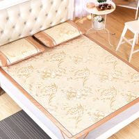 夏季凉席1.8m床冰丝席三件套1.5米学生宿舍席0.9m1.2米单双人草席 苹果双拼--金色 枕头套1个