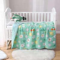 水洗棉夏凉被双人空调被单人夏季薄被子儿童夏被卡通夏凉被学生被 绿色繁花 110X150CM[儿童夏凉被]