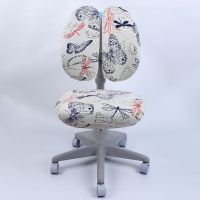 儿童学生写字读书学习椅椅子套弹力书桌座椅椅套罩家用双靠椅套子 彩蝶 薄面料