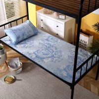 学生宿舍冰丝席单人床凉席夏天0.8米0.9m上下铺席子可折叠两件套 花朵蓝色(无枕套) 80*190厘米