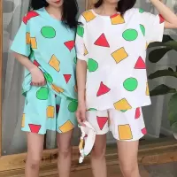 春秋韩版蜡笔小新小白夏天睡衣女ins学生可爱宽松男孩家居服套装 圆领小新款/可备注颜色 [无眼罩] S