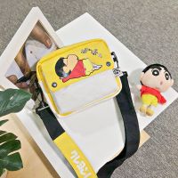 2020潮新款蜡笔小新包包男女士帆布百搭斜挎ins手机拉链单肩包袋 黄色A款