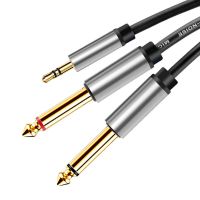 3.5转双6.5大二芯音频线3.5mm一分二 手机电脑连接调音台功放音箱 银色 0.5米