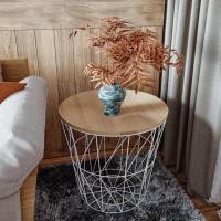 北欧风铁艺脏衣篓衣服收纳筐ins小桌子床头柜铁质边角茶几储物篮 102白29x31+盖(送密度板) 整装