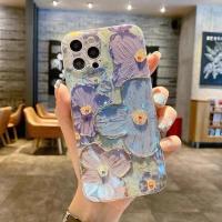 蓝光油画紫色花iPhone12手机壳苹果11全包xsmax软8plus女x/xr套7p 紫蓝颜油画花朵[点钻] 苹果11