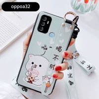 OPPOa32/a52/k9/a35/a95/a55/a93/a91/a92s手机壳腕带挂绳保护套 薄荷绿-奶茶猫腕带[