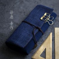 柒鹿手创丨日系文艺复古卷帘笔袋钢笔笔帘卷笔袋大容量女简约男款 手织布[夕颜]-绒布内里