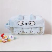 简约女ins风 毛绒可爱笔袋 超萌搞怪文具盒简约大容量学生铅笔袋 大容量毛绒手提蓝色小狐狸