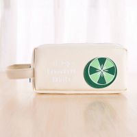 书包笔袋女简约ins潮大容量帆布文具袋小学生可爱少女心铅笔袋 白色西柚